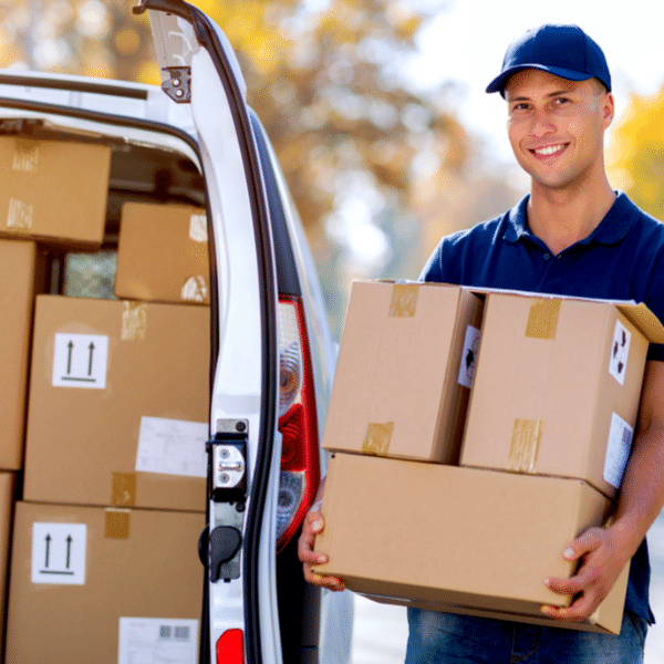 Same day courier in Birmingham collecting an urgent parcel for fast city-wide delivery.