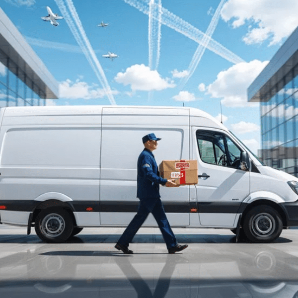 Same day courier in Derby delivering an urgent parcel to a local business.